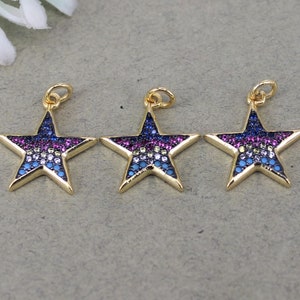 5-10pcs Gold & Black Plated Micro Pave CZ Star Pendant, CZ Star Charms For DIY Jewelry Making
