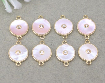 5pcs Natural White Pink Shell Round Connector beads For Making Jewelry