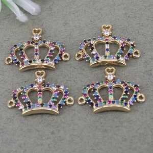 10pcs Gold Micro Pave colorful CZ Crown Connector Beads For Jewelry Making