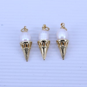 10 Stück Messing Eiscreme Anhänger, Süßwasser Perle Anhänger, Ohrring Anhänger, Kegel Anhänger, Wüste Anhänger, Sommer Anhänger für Schmuckherstellung, 8x20mm