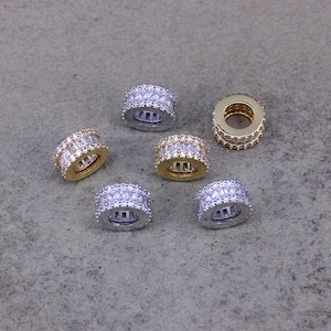 10pcs 10mm Micro Pave CZ Big Hole Wheel Spacer Beads,Big Hole Rondelle Bead For Jewelry Making