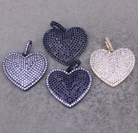 5Pcs Heart Charm Cubic Zirconia Paved Bracelets Pendant For Woman