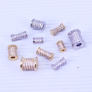 10pcs Micro Pave CZ Barrel Hourglass Beads, Tube Beads, Drum Spacer Beads, Barrel Spacer Beads, Focal Spacer Beads For Jewelry Making