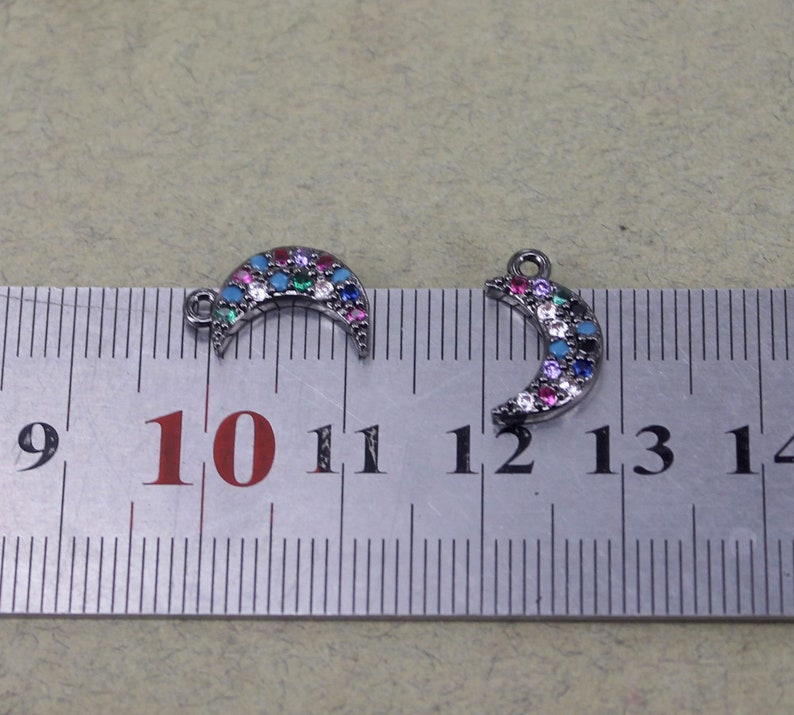 10-20pcs Micro Pave CZ Crescent Pendant,Black Metal Copper CZ Horn Charms For Jewelry Making