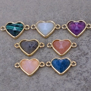 5pcs Natural Stone Heart Shape Connector Charms,Faceted Love Heart Shape Charm Connector,Link Connector for Bracelet Necklace Supply,11x12mm