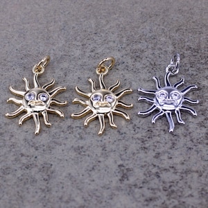 10pcs CZ Micro Pave Sun Face Charms,Sunshine Charm,Tiny Gold Filled Sun Charms for Jewelry Making, Celestial Sun Charm,14*16mm