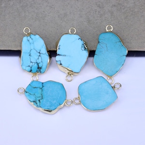 5pcs Gold Plated Turquoise Link Connectors For Making Bracelets Jewelry
