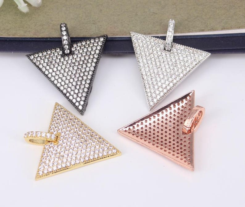 5pcs Charm Micro Pave CZ Triangle pendant Beads,Metal Copper Cubic Zirconia Triangle Pendant For Jewelry Making