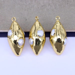 5pcs Gold Plated Rugby Pendants with Natural Freshwater Pearl Beads Paved, Oval Pendants, Pearl Charms For Necklace Earrings Jewelry Making