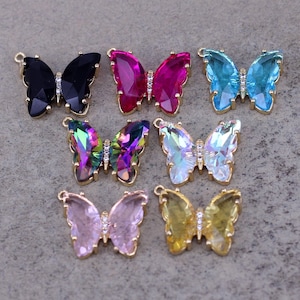 10pcs Coloré Verre Papillon Pavé CZ Pendentif Collier Pour Bricolage Bijoux Accessoires