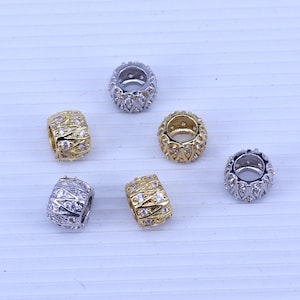 10pcs 8mm Micro Pave CZ Drum Spacer Beads,Big Hole Spacer Beads, Barrel Beads For Jewelry Making