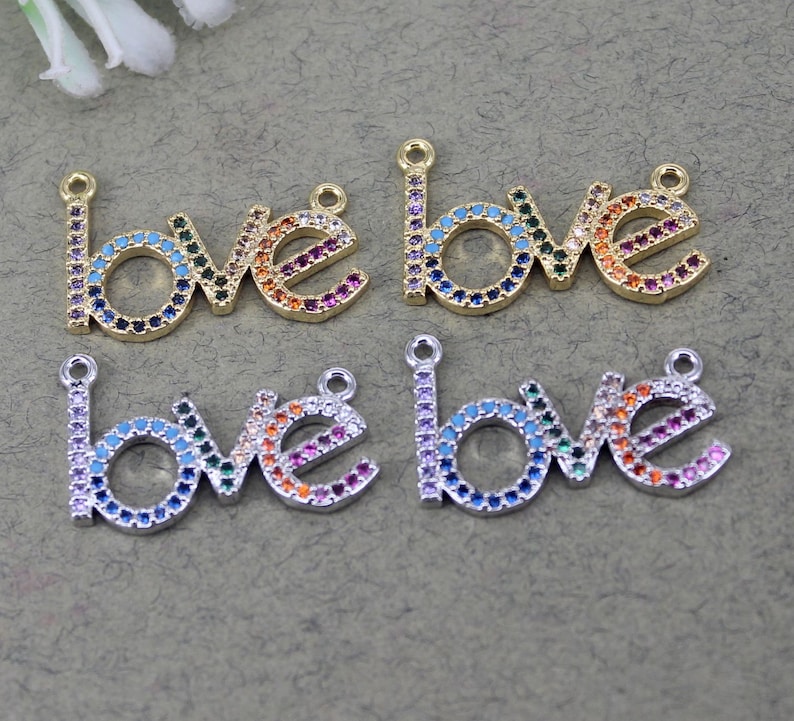 10pcs Metal Copper Micro Pave CZ LOVE Letters pendant Beads with Double Bails For Jewelry Making