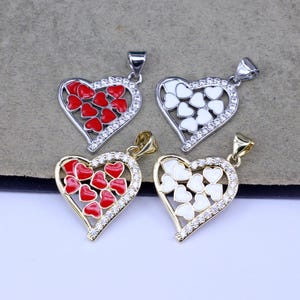 10pcs Red / White Color Enamel Love Heart Charm,  Heart Charms with CZ Micro Paved, Love Heart Pendant For Jewelry Making,18X20mm