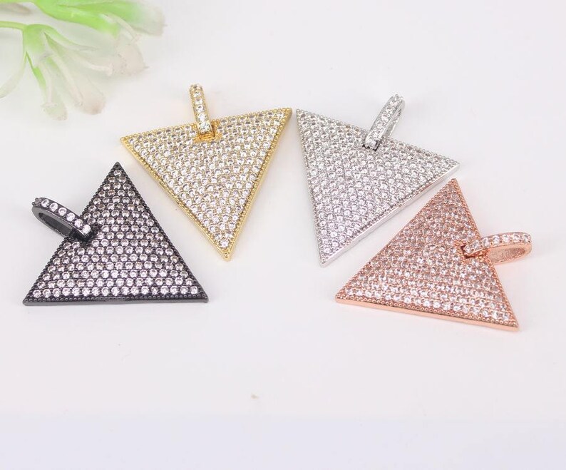 5pcs Charm Micro Pave CZ Triangle pendant Beads,Metal Copper Cubic Zirconia Triangle Pendant For Jewelry Making