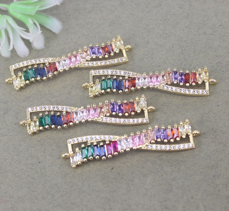 10pcs Gold Metal Copper Micro Pave CZ Bowknot connector Beads For Jewelry Making