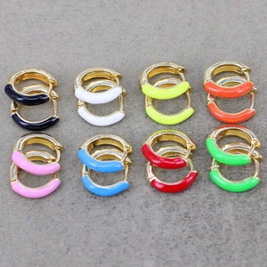 10 Pairs Colorful Enamel Huggie Hoop Earrings, Real 18K Gold Plated Multicolor Tiny Hoops, Enamel Earrings, Rainbow Hoops Earrings