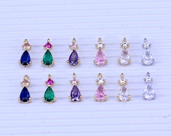 20pcs 18K Gold Plated Mini Tear Drop Charm, Tiny Micro Pave CZ Dangle Charm, Bracelet Necklace Earrings Add-on Charms For Jewelry Making