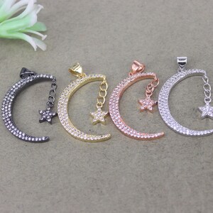 5pcs Fashion Micro Pave CZ Moon Pendant with Star Charm, Celestial Pendants, Crescent Moon Pendants, Moon Pendants For DIY Jewelry Making