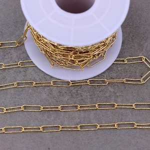 1/3/5 Gold Color Texturized Paperclip Chain,Metal Rectangle Link Chain for Jewelry Making