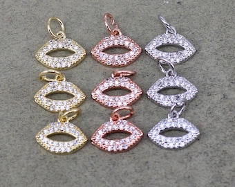 10pcs Small Size Micro Pave CZ Lips Charm Beads,Necklace Charms For Jewelry Making