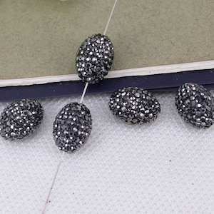 20pcs Oval shape beads Paved Black Crystal Rhinestones,Oval Spacer Loose Beads For Jewelry Making
