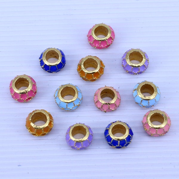 10pcs Gold Filled Enamel Drum Spacer Beads,Big Hole Spacer Beads, Barrel Beads For Jewelry Making