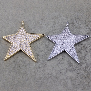 10pcs Fashion Micro Pave CZ Star Pendant,Cubic Zirconia Star Charms,Gold Filled Over Brass Star Charm For DIY Jewelry Making,28x29mm