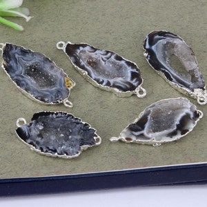 5-10 Stück Druzy Verbinder,Natur Druzy Achat Quarz Verbinder Perlen,Druzy Drusy Edelstein Achat Verbinder,versilbert für Schmuckherstellung