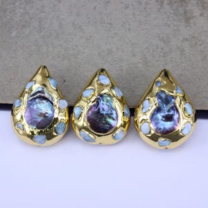 5pcs Gold Plated Drop Shape Pearl Beads with Stone Paved, Pearl Beads for Jewelry Making