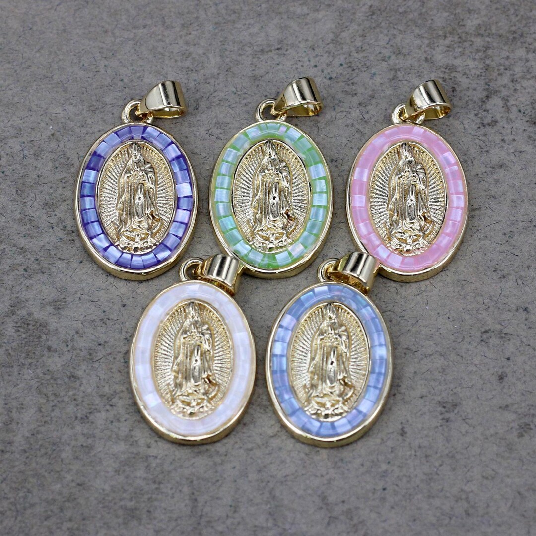 Virgin Mary Shell 10pcs Dainty Oval Shape Shell Virgin Mary Charm Pendant, Gold Lady of ...