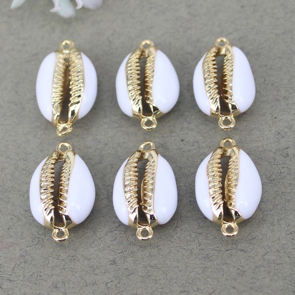 10-20pcs perles de connecteur de coquille de cauri en émail blanc rempli d'or, breloques de lien de conque, connecteur de coquille de mer pour faire des résultats de bijoux de bracelet