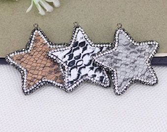10pcs Snakeskin Pattern Star Pendant Paved Crystal Rhinestones,Charm Star Pendant For Jewelry Making