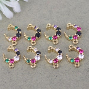10pcs Small Size Gold Metal Copper Micro Pave CZ Crescent connector Beads,Cubic Zirconia Double Horn beads For Jewelry Making