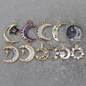 10pcs Fashion Mix style Micro Pave CZ Moon Charms, Crescent Charm, Add-on Charm, Star Moon Charm For DIY Necklace Bracelet Earrings Making