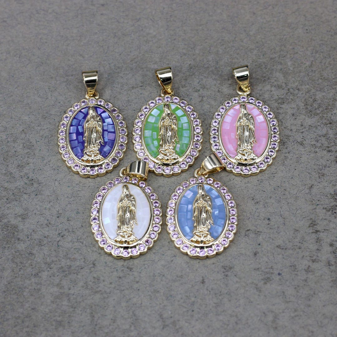 Virgin Mary Shell 10pcs Dainty Oval Shell Virgin Mary Charm Pendant, Mirco Pave Pink CZ ...