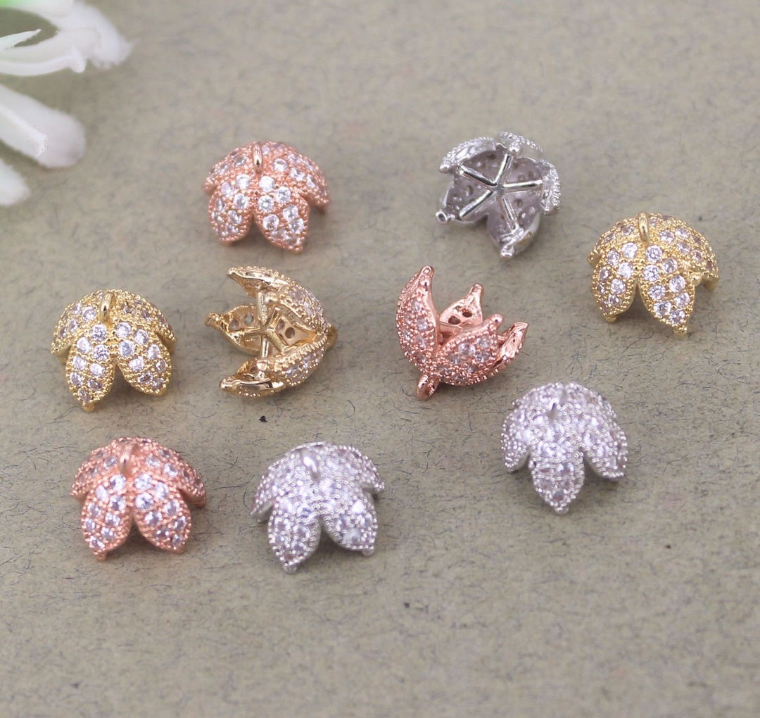 10pcs Micro Pave CZ Tassel End Caps,cz Flower Caps,tassel Caps for
