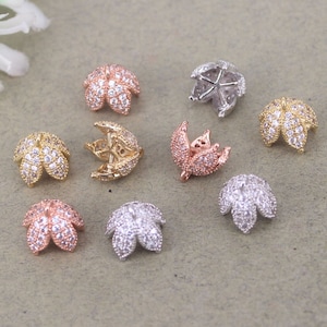 10 peças tampas de extremidade de borla CZ micro pave, tampas de flores CZ, tampas de borla para fazer joias