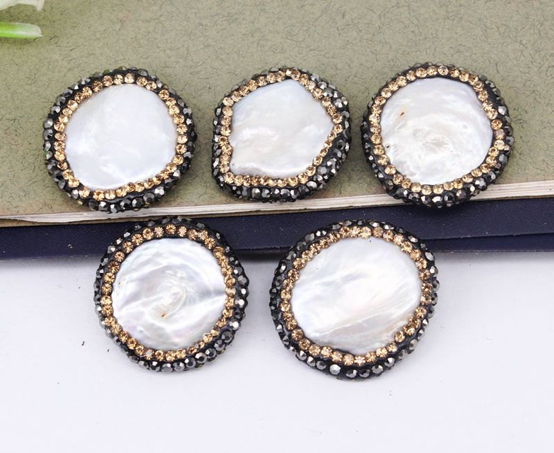 10pcs Pearl Connector Beads,Round beads,With Zircon Diamond Paved Beads,Charm Gemstone Connector Beads For Jewelry Making