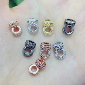 10pcs 8mm Micro Pave CZ Big Hole Spacer Beads,CZ Wheel Spacer Beads For Jewelry Bracelet Making