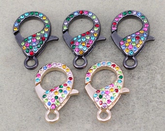 10pcs Colorful Rhinestone Paved Lobster Claw Clasps , Trigger Lobster Clasps, Spring Hook Clasp For Jewelry Making 18mm x 30mm