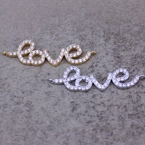 10 Stück Micro Pave CZ Liebeswort Verbinder, Liebesbrief Link Verbinder, Liebeswort Spacer Perle für Armband Schmuck, Liebhaber Geschenk,10*33mm