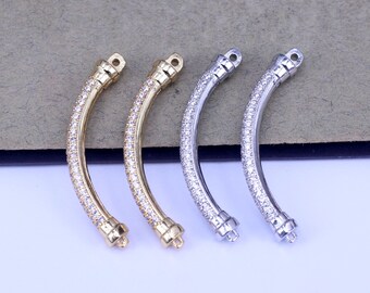 10pcs Micro Pave Curved Bar Connector for Bracelet,Curved CZ Tube Connector For Bracelet Jewelry Making