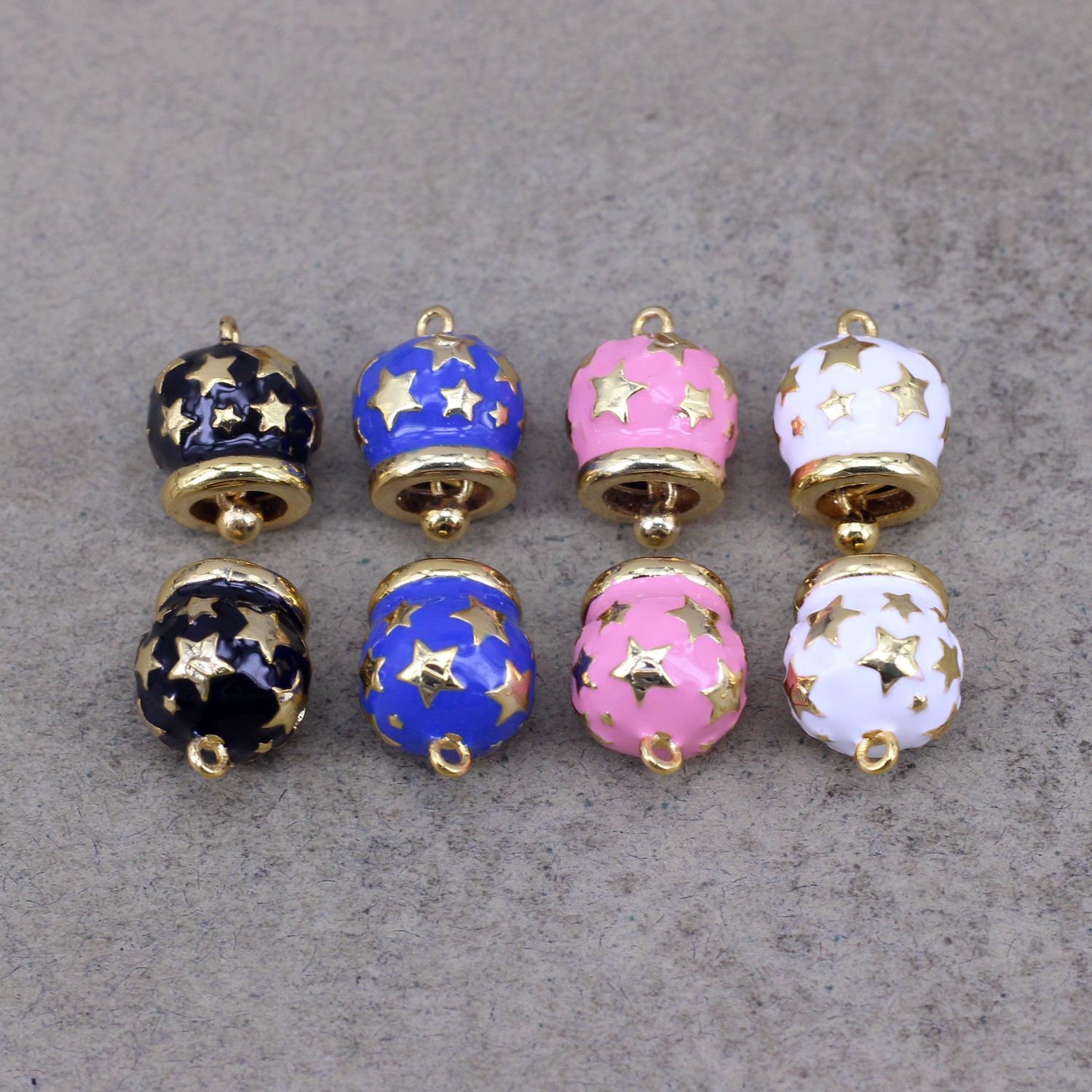 10pcs Real 18K Gold Plated Bell Enamel Star Bell Charm for Jewelry ...