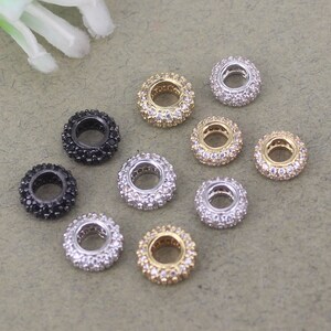 10pcs Metal Copper Micro Pave CZ Round shape Big Hole Spacer Beads For Jewelry Bracelet Making
