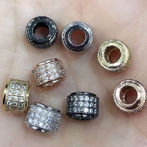 10pcs Metal Copper Micro Pave CZ Big Hole Beads For Jewelry Bracelet Making