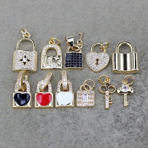 10pcs Mix Style Micro Pave CZ padlock Charms For DIY Necklace Bracelet Earrings Making