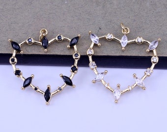 5st CZ Micro Pave Open Hart Hanger, Goud Gevulde Liefde Hanger, Valentijnsdag Moeder Dag Huwelijksverjaardag Hart Charme voor Sieraden Maken, 27mm