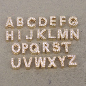 10-26pcs Gold plated Micro Pave White CZ Alphabet Letter Beads / A-Z Letters Beads for making jewelry
