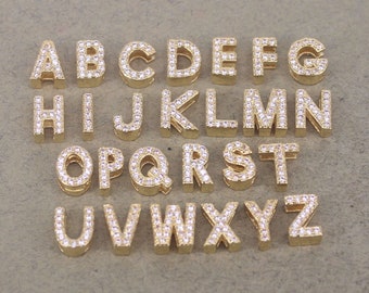 10-26pcs Gold plated Micro Pave White CZ Alphabet Letter Beads / A-Z Letters Beads for making jewelry