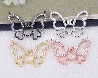 10pcs Dainty Micro Pave White CZ Butterfly Pendant with Double Bails, Insect Charm For Jewelry Making
